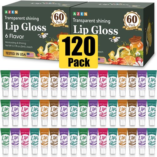 AZEN 120 Pack Lip Gloss Set, Clear Lip Gloss Bulk, Lip Oil for Dry Cracked Lips Moisturizing Hydrating Nourishing with Vitamin E, Valentines Gifts Easter Basket Stuffers