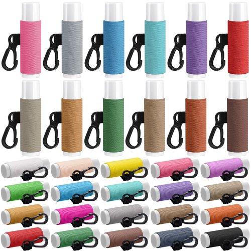 Huquary 100 Pack Lip Balm Holder Keychains Bulk Elastic Lipstick Holder Sleeve with Clip Solid Color Lip Gloss Keychain for Purse, Backpack, Car, Party Favors
