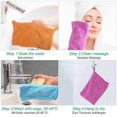 PHOGARY 5 Pack Microfiber Face Cloths, 6"x8" Fast Drying Bath Mitts Washcloth, Super Absorbent Soft Lightweight Towel Body Facial Cloths Small Wash Mitt for Travel Showering Washing Face