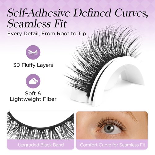 BEYELIAN Self Adhesive Eyelashes Natural Look, Pre Glued Wispy False Lashes No Glue Required, Faux Mink Eyelashes 5 Pairs ZCV-204