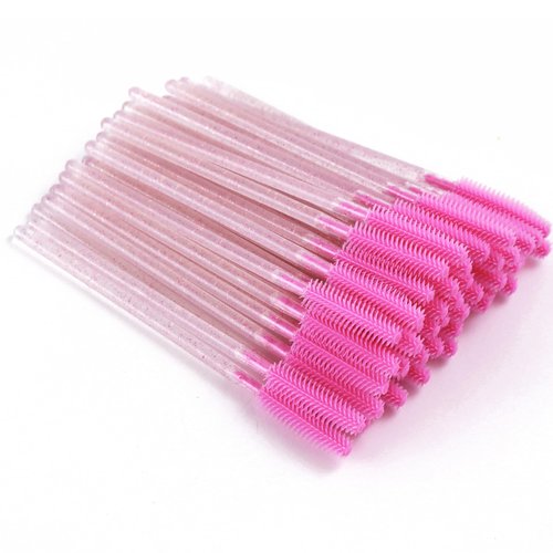 Apothie 100 Pieces Silicone Disposable Mascara Eyelash Wands - Eyebrow & Lash Extension Spoolie Brushes, Comb Separator, Microblading Tool, Applicator (100 Brushes, Pink Crystal)