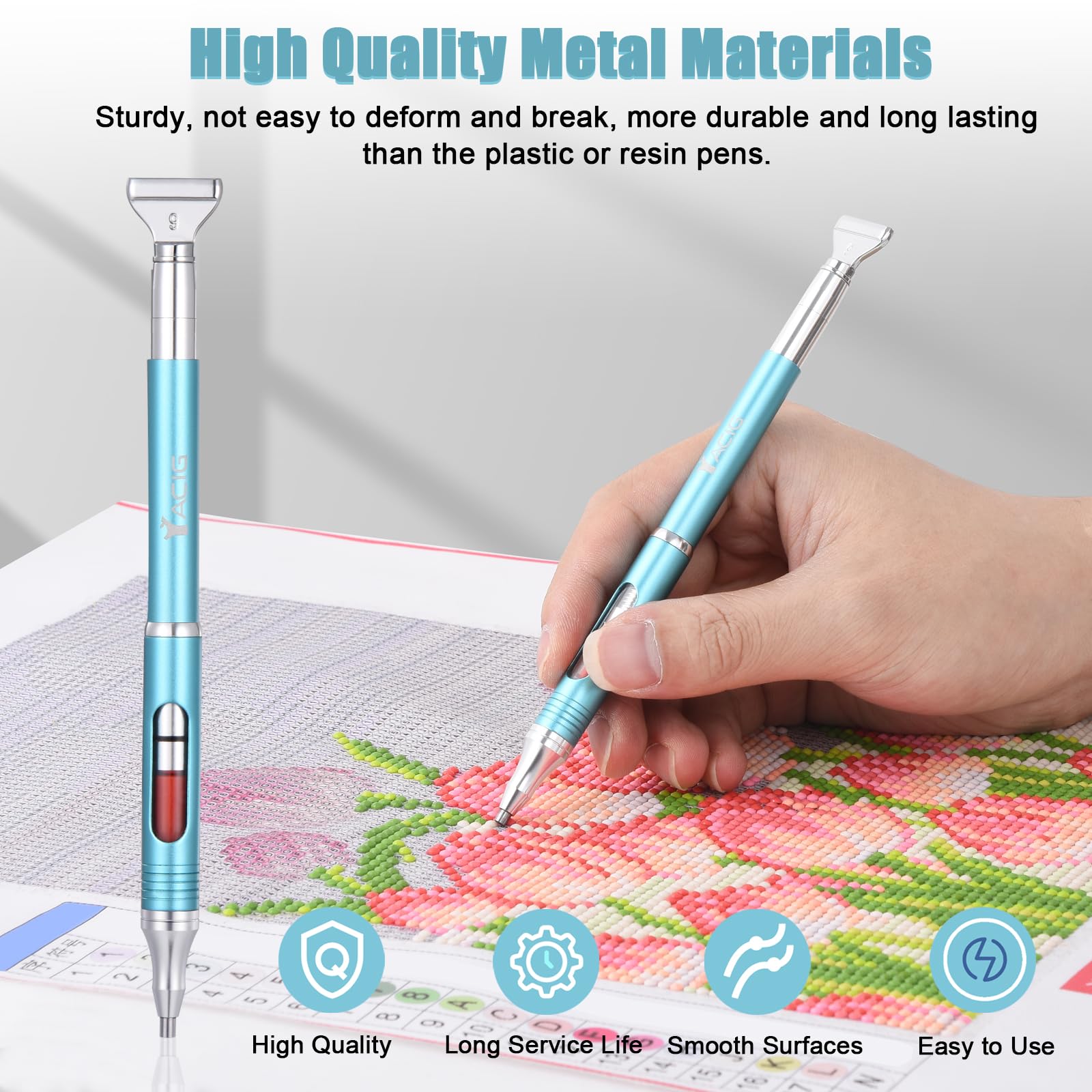 Yacig Diamond Art Pen Refillable Wax Pen for Diamond Painting, Metal 5D Diamonds Art Accessories Pens with a Multi Placer, Blue