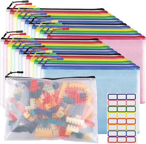 Skiennix 24pcs Mesh Zipper Pouch Bags - Waterproof A4 Document Organizers for Travel & Office Storage
