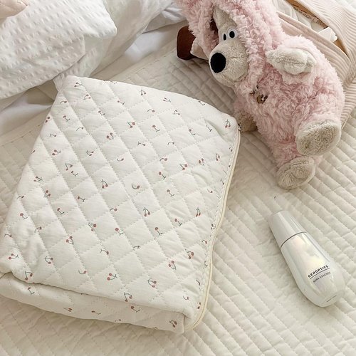 Hyfant 2Pcs Floral Quilted Makeup Bag Set Coquette Makeup Bags Large Cotton Cosmetic Bag Cute Makeup Bag with Bow Pattern Portable Travel Toiletry Bag For Women