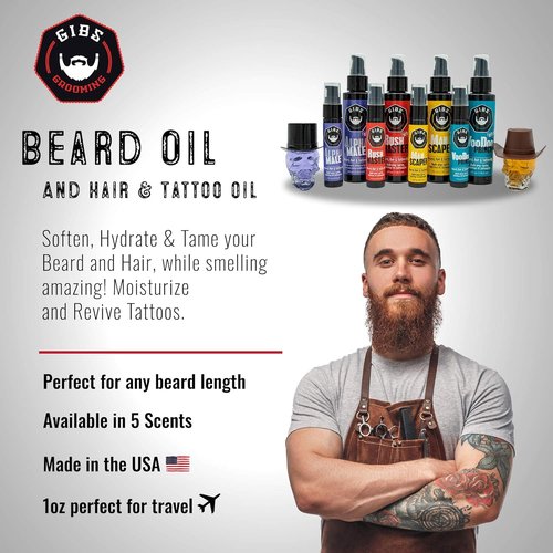 GIBS Grooming Beard Oil - Softens & Strengthens Hair - Travel Size 1 fl oz - Vitamin C & UV Shield