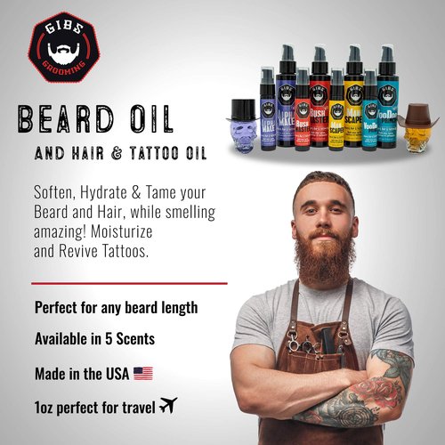 GIBS Grooming Alpha Male Beard, Hair & Tattoo Oil, 1 Fl Oz