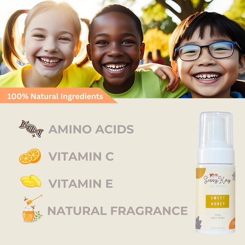 Sissy Kay Kids Foaming Face Wash for Boys, Girls - Natural Face Wash For Kids - Gentle Honey Cleanser With Vitamin C & Vitamin E -Tear Free For Sensitive Skin - Honey - 100 ml