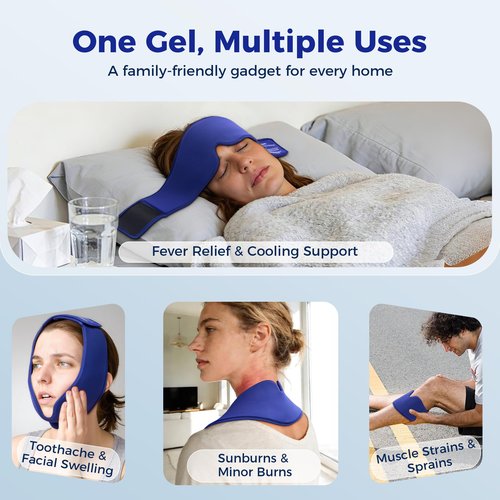 Cooling Gel Eye Mask Sleep: FSA -HSA Eligible, Cold Compress for Puffy Eyes & Migraine Relief - Reusable Gel Weighted Sleeping Mask for Dark Circles & After Surgery, Flexible Ice Pack for Face(Blue)