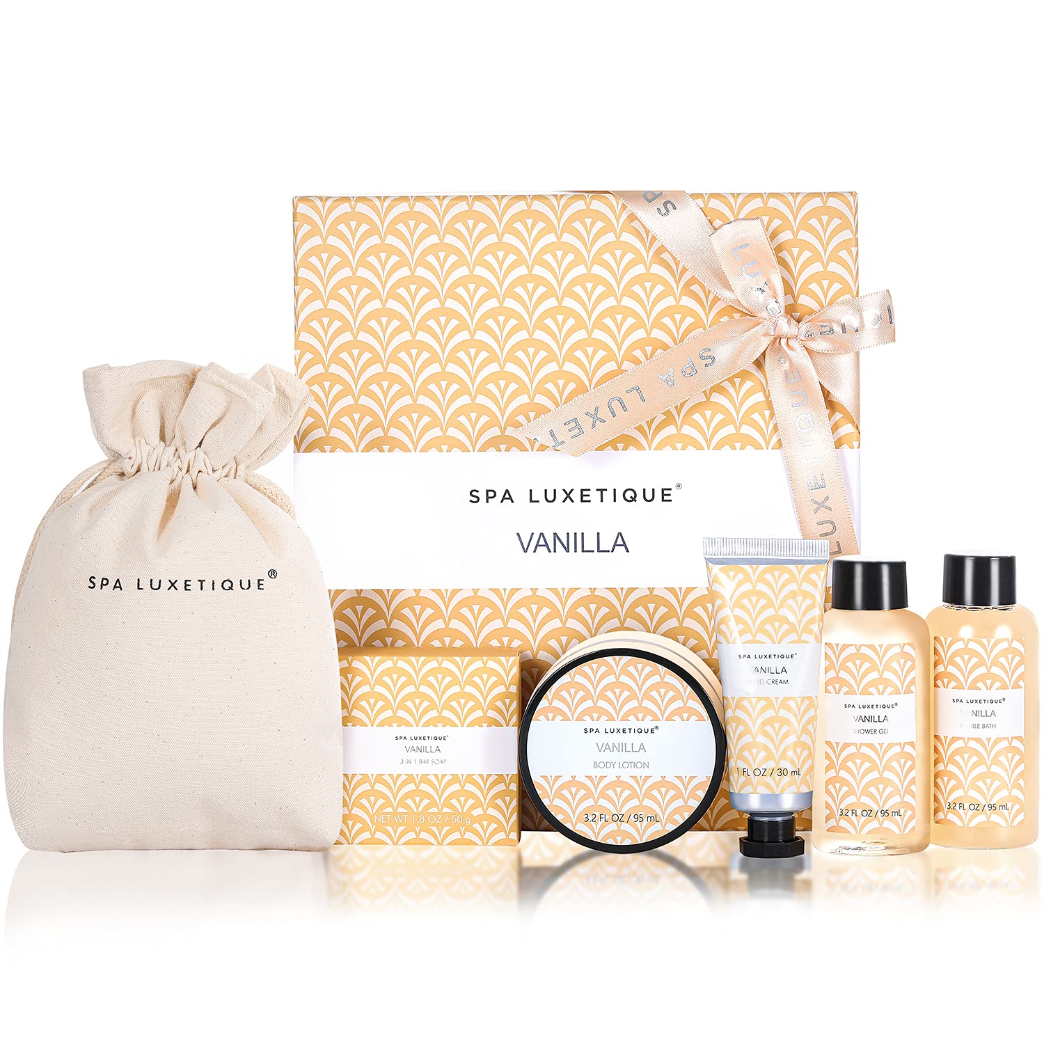 Spa Luxetique Vanilla Bath Set - 6-Piece Spa Gift for Women with Lotion, Shower Gel & Bubble Bath