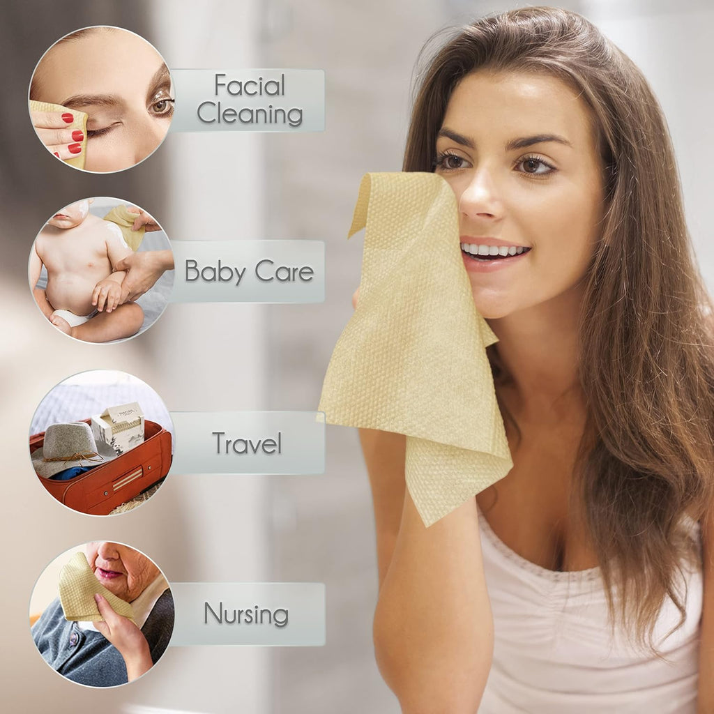 WOWOTEX Bamboo Rayon Disposable Face Towels - Biodegradable, Extra Thick, 60 Count Box | Soft for Sensitive Skin & Makeup Removal