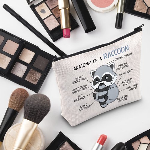 G2TUP Raccoon Lover Gift Anatomy Of A Raccoon Makeup Bag Raccoon Themed Cosmetic Bag Crazy Raccoon Lady Gift Animal Lover Zipper Travel Pouch (Anatomy Of A Raccoon White Bag)