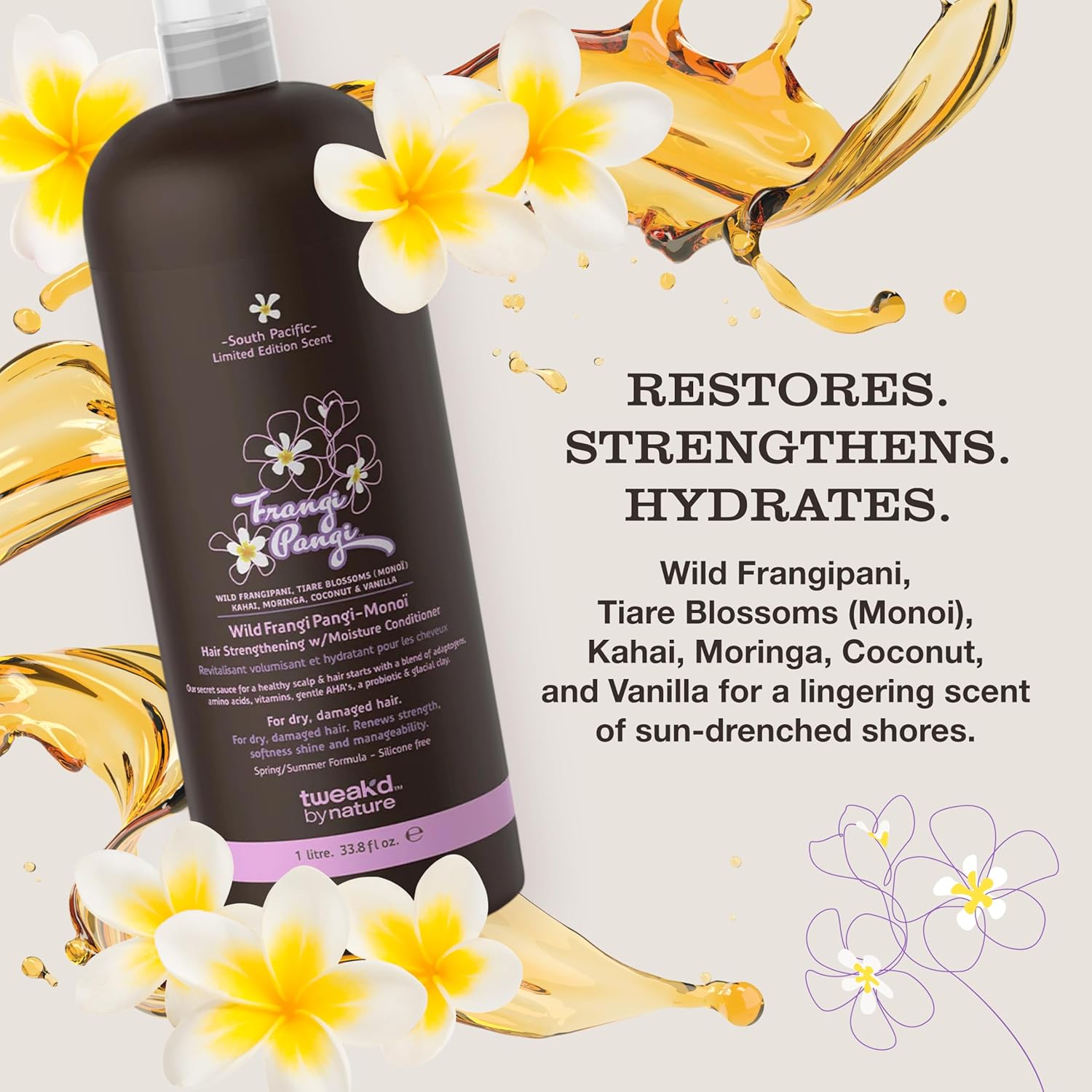 Tweak’d By Nature - Restore Frangi Pangi-Monoi Hair Strengthening Conditioner | Sulfate-Free Deep Moisture for Dry, Damaged Hair (33.8 oz)