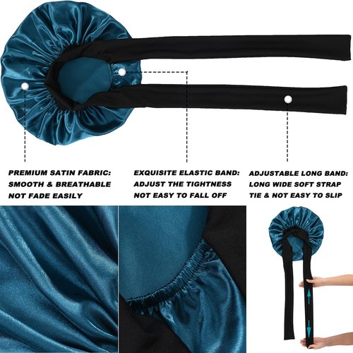 3 Pcs Silk Bonnet for Sleeping, Hair Bonnets with Tie Band Satin Bonnet for Women Night Sleep Caps Natural Curly Hair (Set_A)