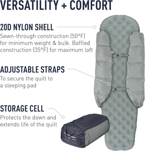 Sea to Summit Cinder Lightweight Down Backpacking Quilt - Perfect for Camping & Hiking Adventures