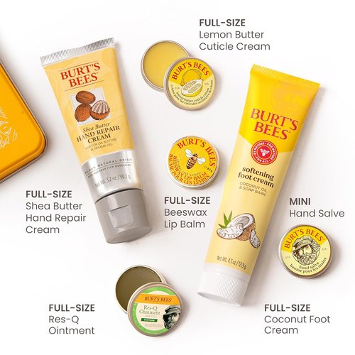 Burt's Bees Classics Gift Set - 6 Essential Products in Giftable Tin | Cuticle Cream, Hand Salve & More
