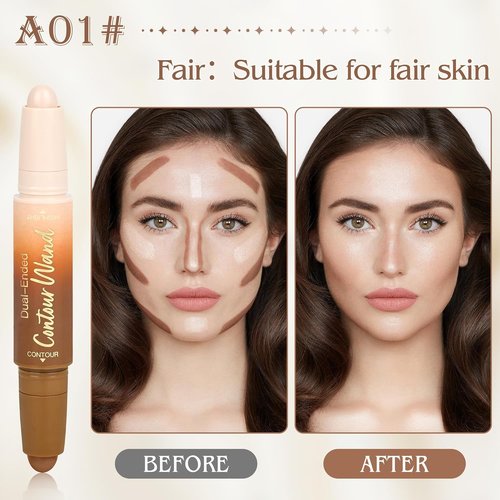 Skiennix Contour Highlighter Stick - 2-in-1 Dual-Ended Bronzer & Highlighter for Easy Makeup Application | Neutral Nude + Beige