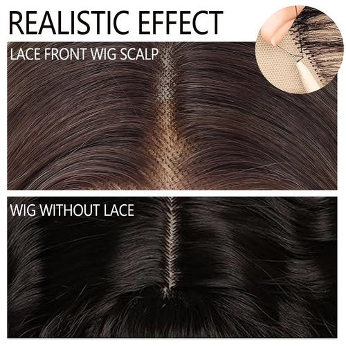 LuxeMelan Ash Blonde Balayage Blonde Lace Front Wig, Middle Part 20 Inch HD Lace Wig, Dark Brown to Golden Blonde Highlight M Hairline Natural Fit Natural Wavy Ombre Synthetic Heat Resistant Fiber