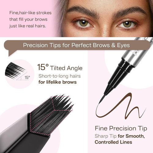 CALAILIS Eyebrow Pencil - 2-in-1 Microblading & Eyeliner Dual-Ended Tool for Natural, Waterproof Brows (Dark Brown)