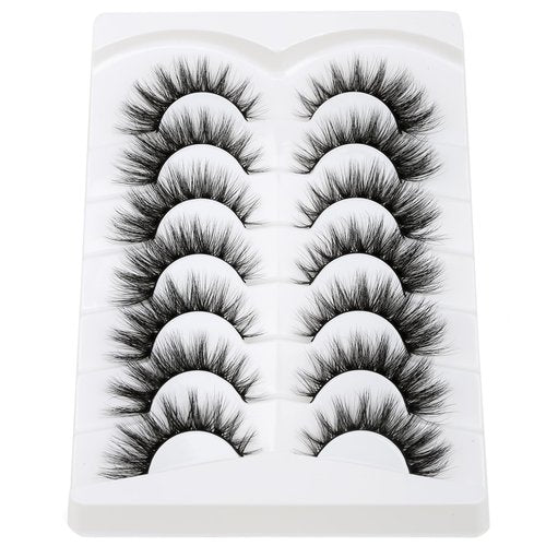 SHUYING False Eyelashes 16mm Faux Mink Lashes with Superfine Band Fluffy Cat Eye Strip Lashes Natural Look Soft Wispy Luxury Volume Fake Eyelash 7 Pairs Pack
