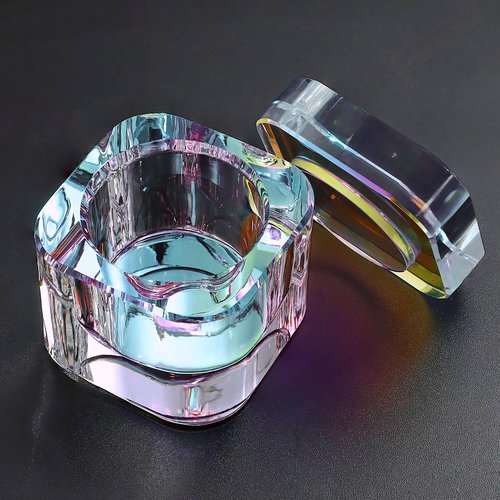 Udefineit Nails Tips Art Dappen Dish with Lid, Heavy Duty Crystal Glass Liquid Powder Dappen Monomer Cup, Dazzling Colorized Glaze Nail Art Brush Washing Container for Professional & Home Use