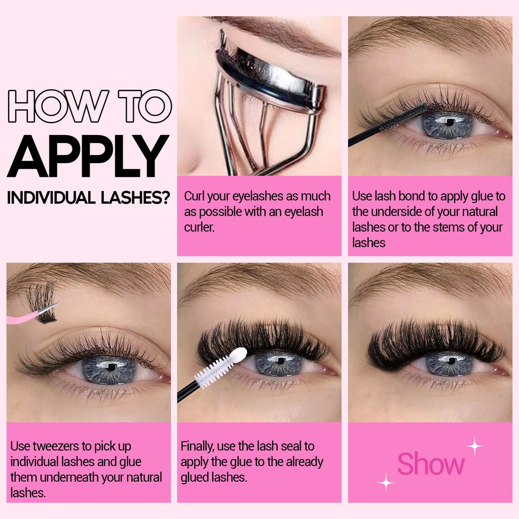 Volume Lashes Extension Kit 20MM Mink Lashes Clusters 120D Thick Individual Lashes with Lash Bond and Seal and Applicator Thick Eyelashes Extension Kit by zanlufly