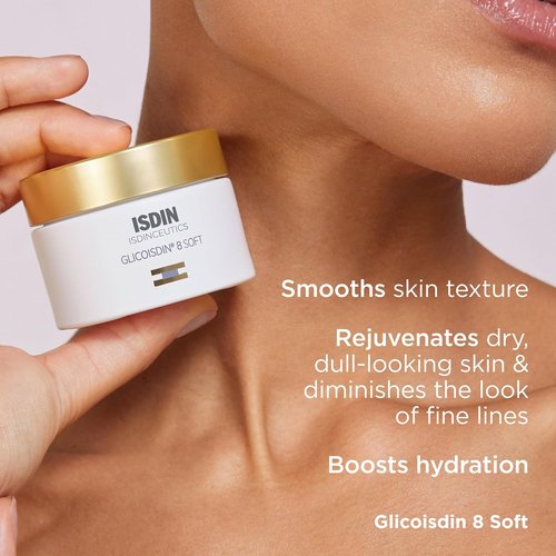ISDIN Isdinceutics Glicoisdin 8 Soft Facial Exfoliant Cream - 3.2% Glycolic Acid for Smooth Skin Texture | 1.76 OZ