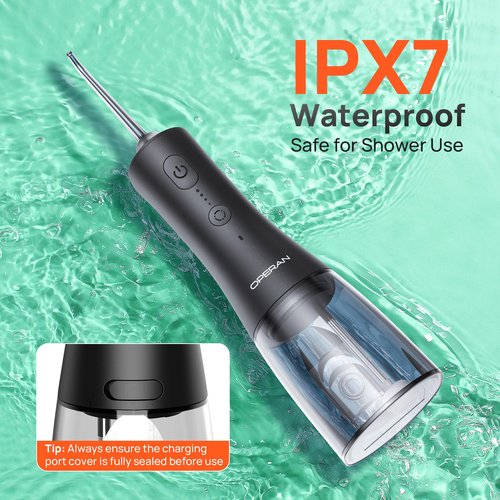 OPERAN Water Flossers for Teeth, Cordless Portable Water Flossers for Adults Braces, IPX7 Waterproof with 4 Modes, 4 Professional Nozzles, 300ml Tank & 21 Days Runtime for Travel, Black, 1Pack