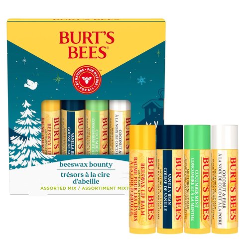 Burt's Bees Lip Balm Set - Assorted Classic Flavors: Beeswax, Vanilla, Cucumber Mint & Coconut Pear (Pack of 4)