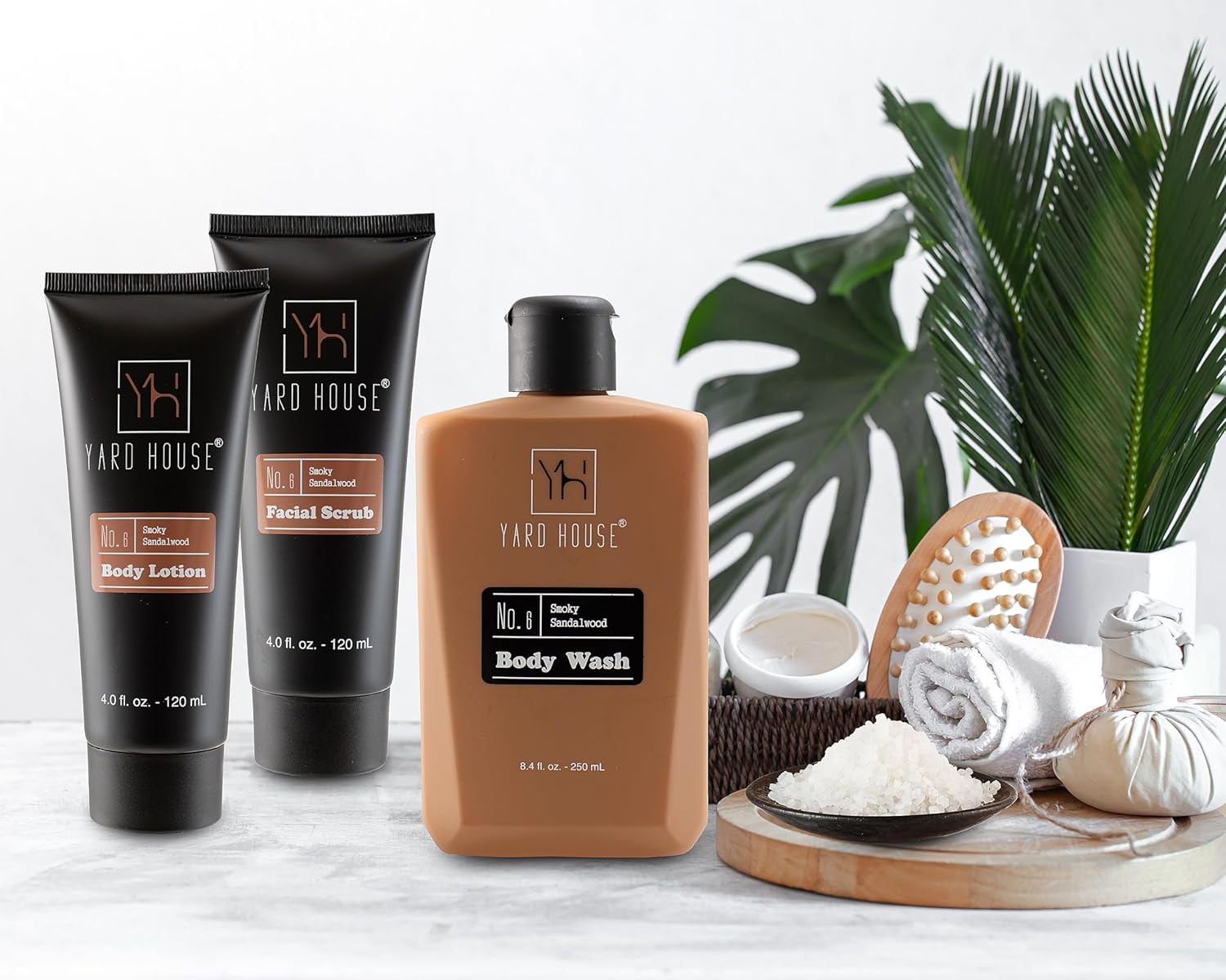 YARD HOUSE Luxury Men's Bath & Body Gift Set - Smoky Sandalwood All-Natural Skin Care Kit in Leather Bag