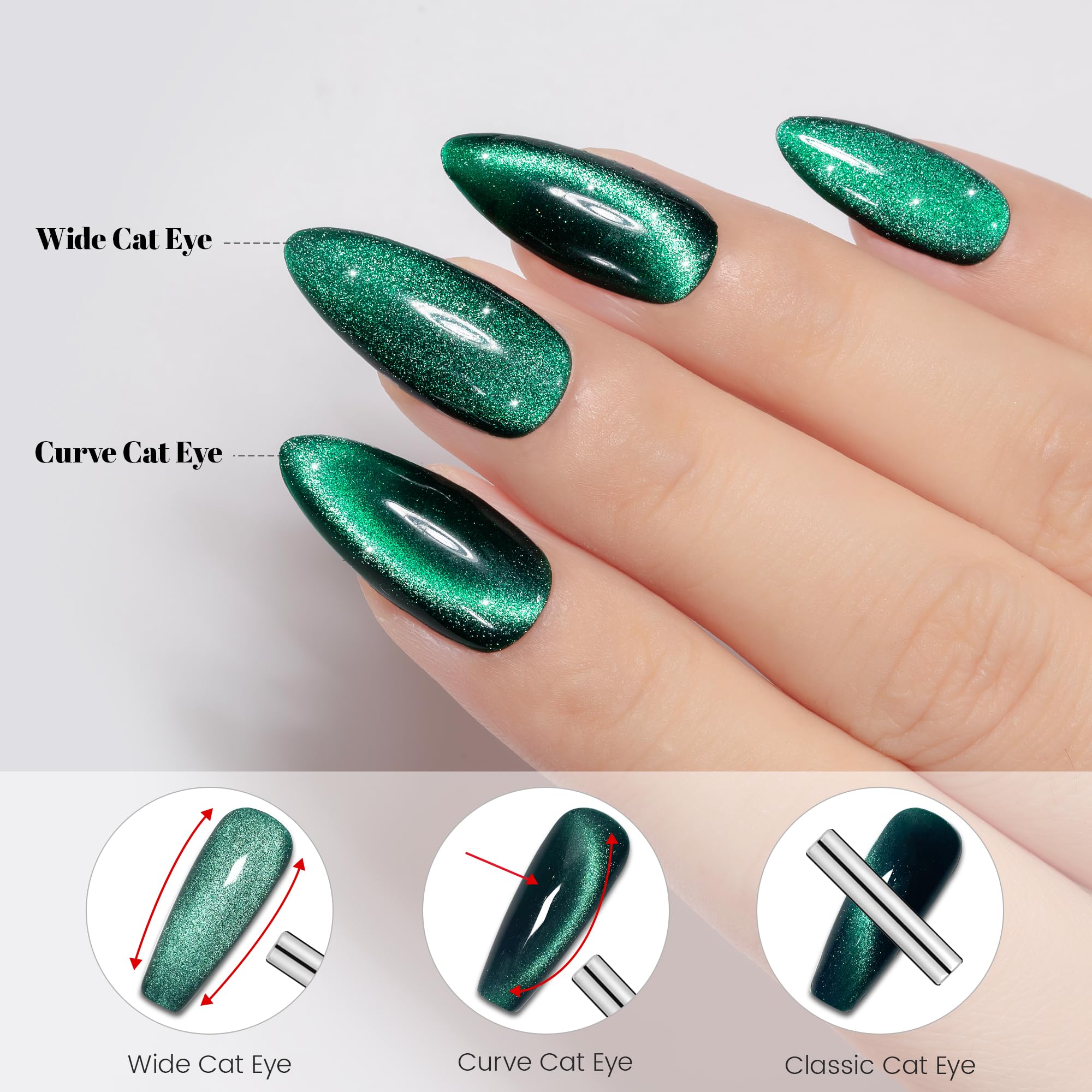 YTD Likomey Cat Eye Gel Nail Polish Set,Fall Winter 8 Colors Crystal Magnetic Glitter with Magnet Stick Kit,Silver Green Blue Black Champagne Gold Brown Plum UV Color Varnish,0.25 Fl Oz 7.5 ml