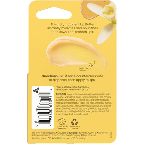 Burt's Bees Lip Butter for Valentine's Day Gifts, Vanilla Honey, Instantly Hydrates and Nourishes, Made with Shea, Mango Butter, and Vitamin E, Easy to Use Twist-Up Container, 0.5 Ounce