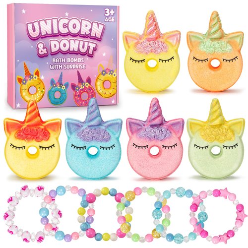 Unicorn Bath Bombs for Kids with Surprise Inside, 6 Pcs Organic Natural Bubble Bath Bombs for Girls,Christmas Birthday Gift for 3 4 5 6 7 8 Year Old Girl,Princess Bath Bomb Kit with Beautiful Toys