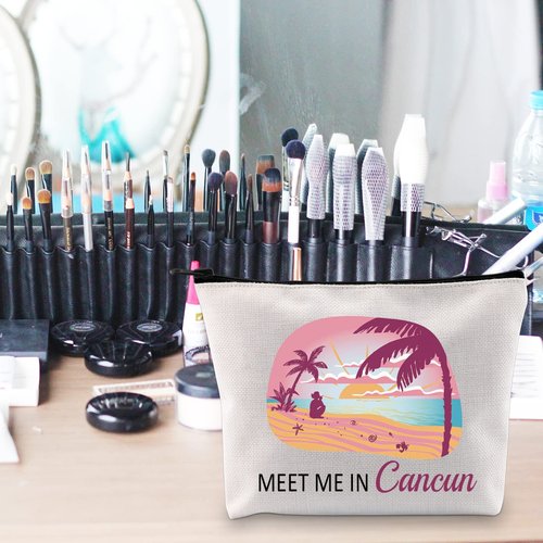 POFULL Cancun Vacation Gift Mexico Cancun Bachelorette Gift Meet Me In Cancun Travel Cosmetic Pouch (Cancun bag)
