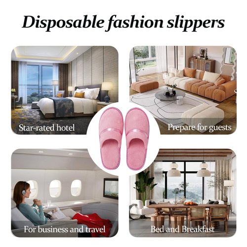 6/10/12 pairs Spa Slippers for Guests, Washable Reusable Disposable Slippers for Women Men, Jacquard Fleece Closed-Toe Design for Hotel, Bathroom, Bedroom, Wedding, Travel, SPA Bulk Slippers for Guest Use