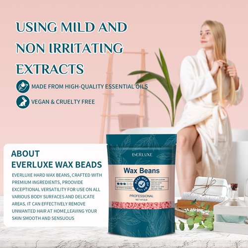 EVERLUXE Wax Beads 2lb, Hard Wax for Hair Removal, Hypoallergenic Wax for Sensitive Skin, Facial Waxing, Brazilian, Bikini Waxing