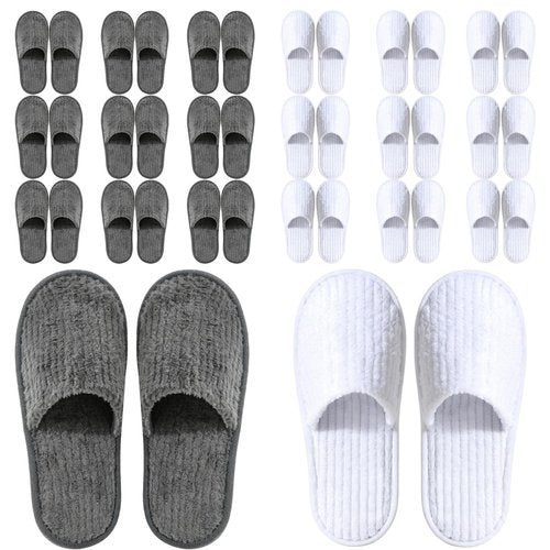 TINSKY 20 Pairs Disposable Slippers for Guests Non Slip House Spa Slippers Bulk Portable Indoor Slipper for Shoeless Home Hotel Women Travel (White and Black)