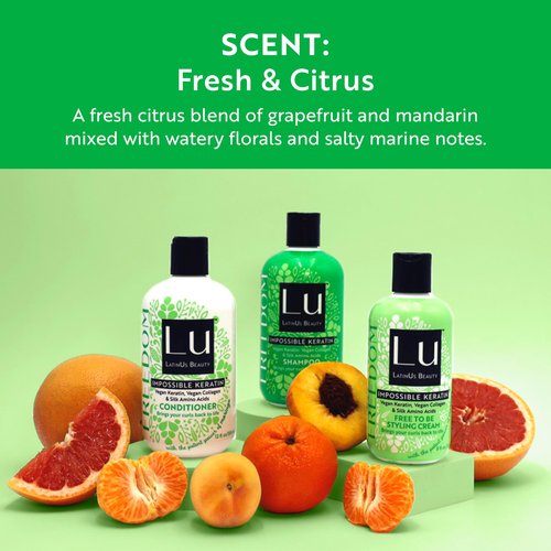 Lu by LatinUs Beauty Freedom Collection | Shampoo, Conditioner & Styling Cream with Impossible Keratin, Moringa Oil, Cruelty Free, Sulfate Free, Paraben Free | 32 Fl Oz Total | 3-Piece Set
