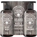 Viking Revolution Beard Wash & Conditioner Set w/Argan & Jojoba Oils – Softens, Smooths & Strengthens Beard Growth - Natural Peppermint and Eucalyptus Scent - Shampoo (17 oz)