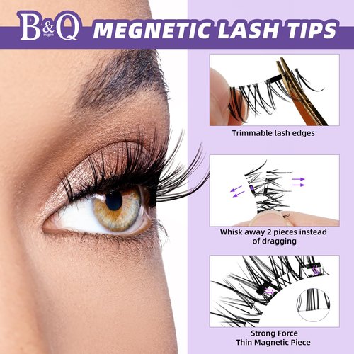 B&Qaugen Reusable Magnetic Eyelashes Natural Look False Eyelashes with Applicator Easy to Wear and Remove Glue-Free Pestañas Magnéticas(CX01)