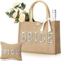 Sweetude 2 Pcs Bride Bag Set Bride Jute Beach Tote Bag with Ribbon Makeup Pouch with Rhinestone Letter Bridal Shower Gift for Bachelorette Wedding Engagement