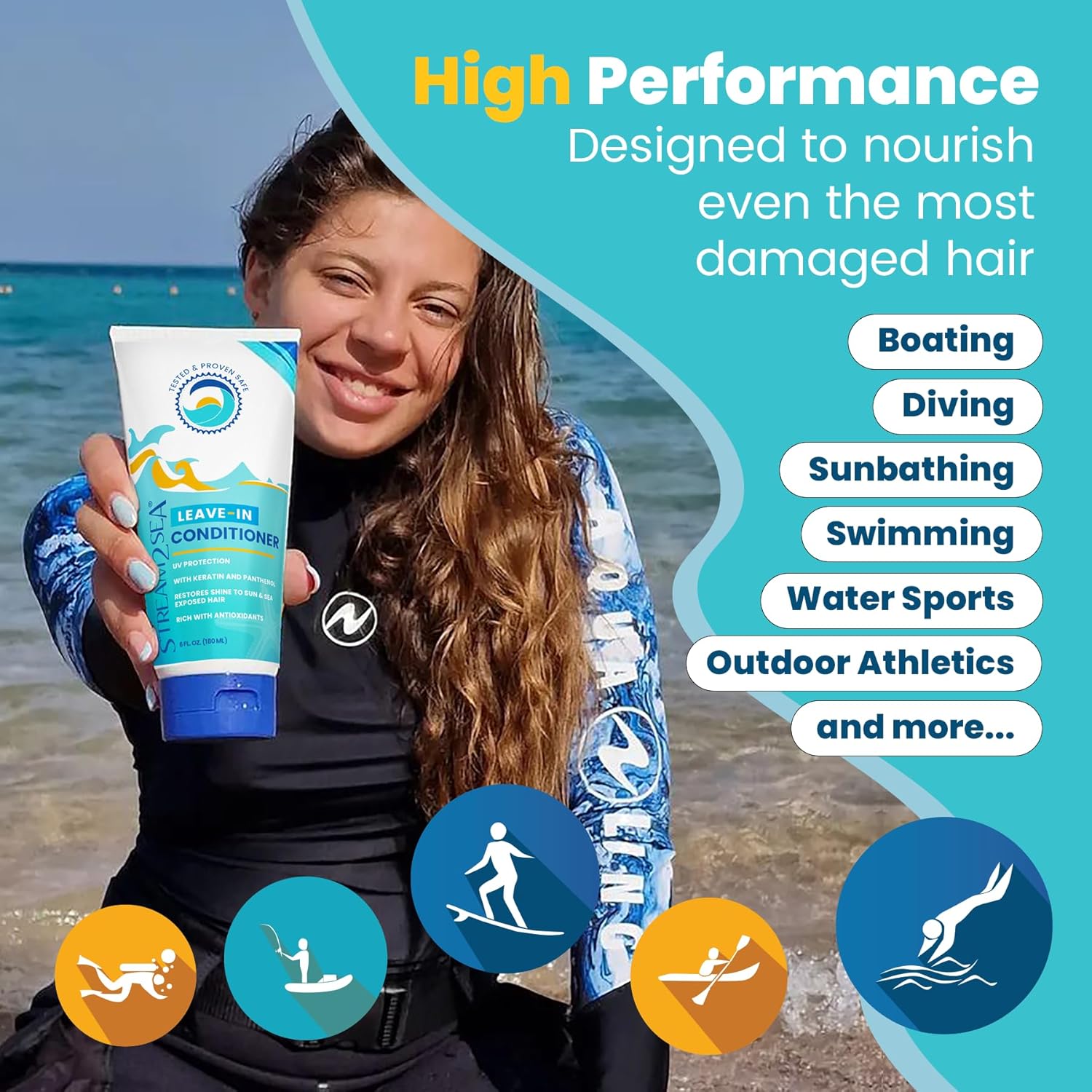 Stream2Sea Leave-In Hair Conditioner - Detangles & Replenishes Moisture | Natural, Sulfate-Free, UV Protection