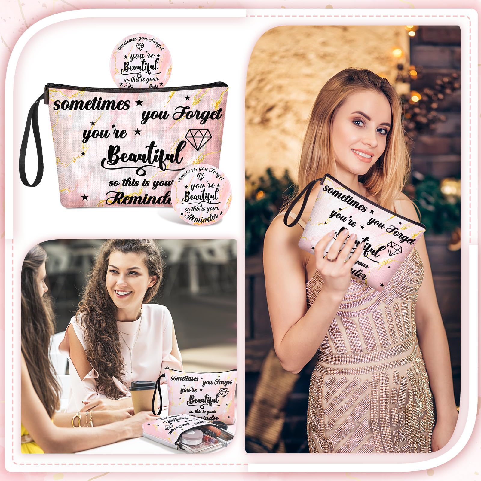 Xuniea 24 Pcs Employee Appreciation Gifts for Women 12 Motivation Canvas Makeup Bags 12 Pocket Mirror Inspirational Thank You Gifts for Women History Social Worker Month Nurse Team(Beautiful)