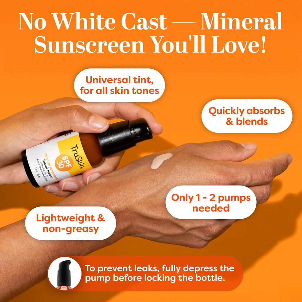 TruSkin Sunscreen Serum - SPF 30 Tinted Mineral Face Serum with Zinc Oxide & Vitamin C | 1 fl oz