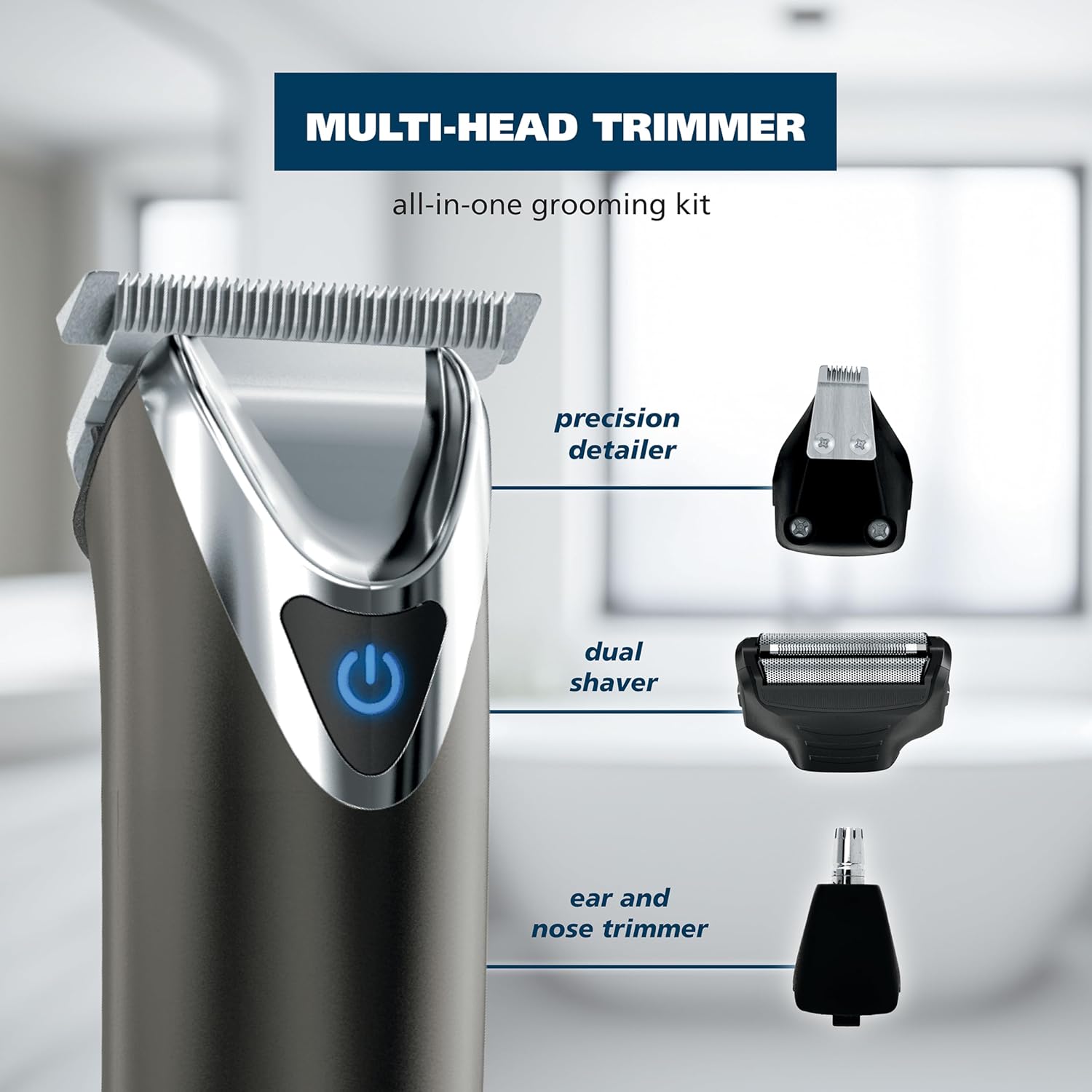 Wahl USA Stainless Steel Lithium Ion 2.0+ Beard Trimmer - Rechargeable Men's Grooming Kit | Electric Shaver & Nose Ear Trimmer