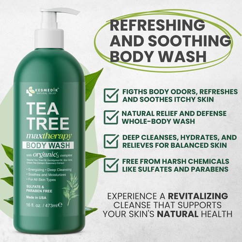 KESMEDIK Tea Tree Body Wash MaxTherapy, Itchy Skin Relief Soap, Soothes Jock Itch, Athlete's Foot, Acne, Eczema, Psoriasis & Sensitive Skin, Intimate Wash, Men & Women, 2-Pack, Original Edition
