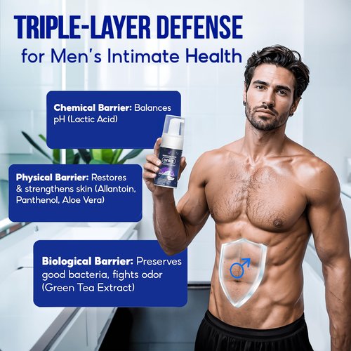 ONIIZ Masculine Foam Perfume Intimate Wash for Men, Triple-Barrier Intimate Defense - Prevents Odor & Itching, Natural Ingredients, pH Balance - Sweet & Alluring Aroma 3.38 fl. oz