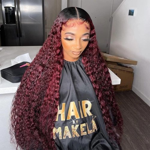 Lagalaga HD Omber Burgundy 99J Curly Wave Wigs Human Hair 200% Density Lace Frontal Wig 4x4 Deep Wave Wigs Human Hair Pre Plucked For Black Women