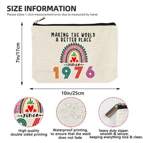 Happy 50th Birthday Gifts for Her Women Makeup Bag, Best 1976 Anniversary 50th Birthday Decorations, 50 Year old and Fabulous Gifts Ideas for Wife, Mom, Mothers Day, Christmas Cosmetic Travel Pouch