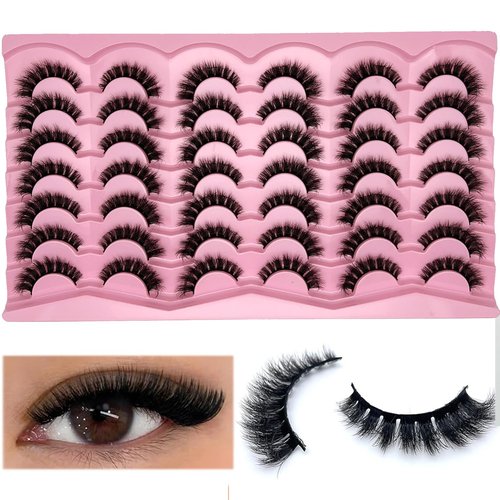 etokdos Short Fluffy Lashes Cat Eye 21 Pairs Natural False Strips Lashes Pack Wispy 3D Faux Mink Eyelashes