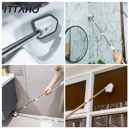 ITTAHO Shower Tile Tub Scrubber Brush with 4 Cleaning Heads,Floor Scrub Brush with 56''Long Handle, Shower Cleaner Brush & Grout Cleaner Brush Set for Shower,Tile, Tub, Bathroom,Kitchen,Walls,Sink